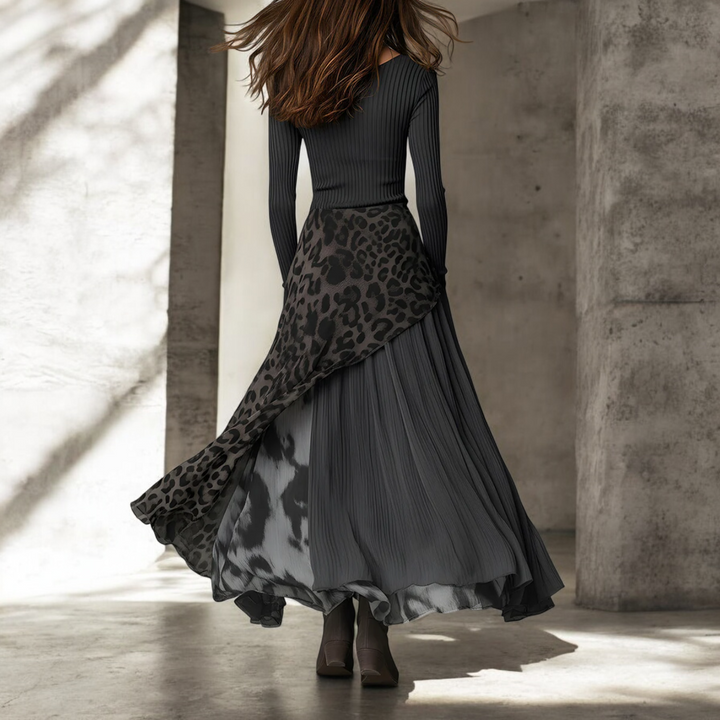 NKEM™ | Long Dress with Elegant Leopard Print & Flattering Flow