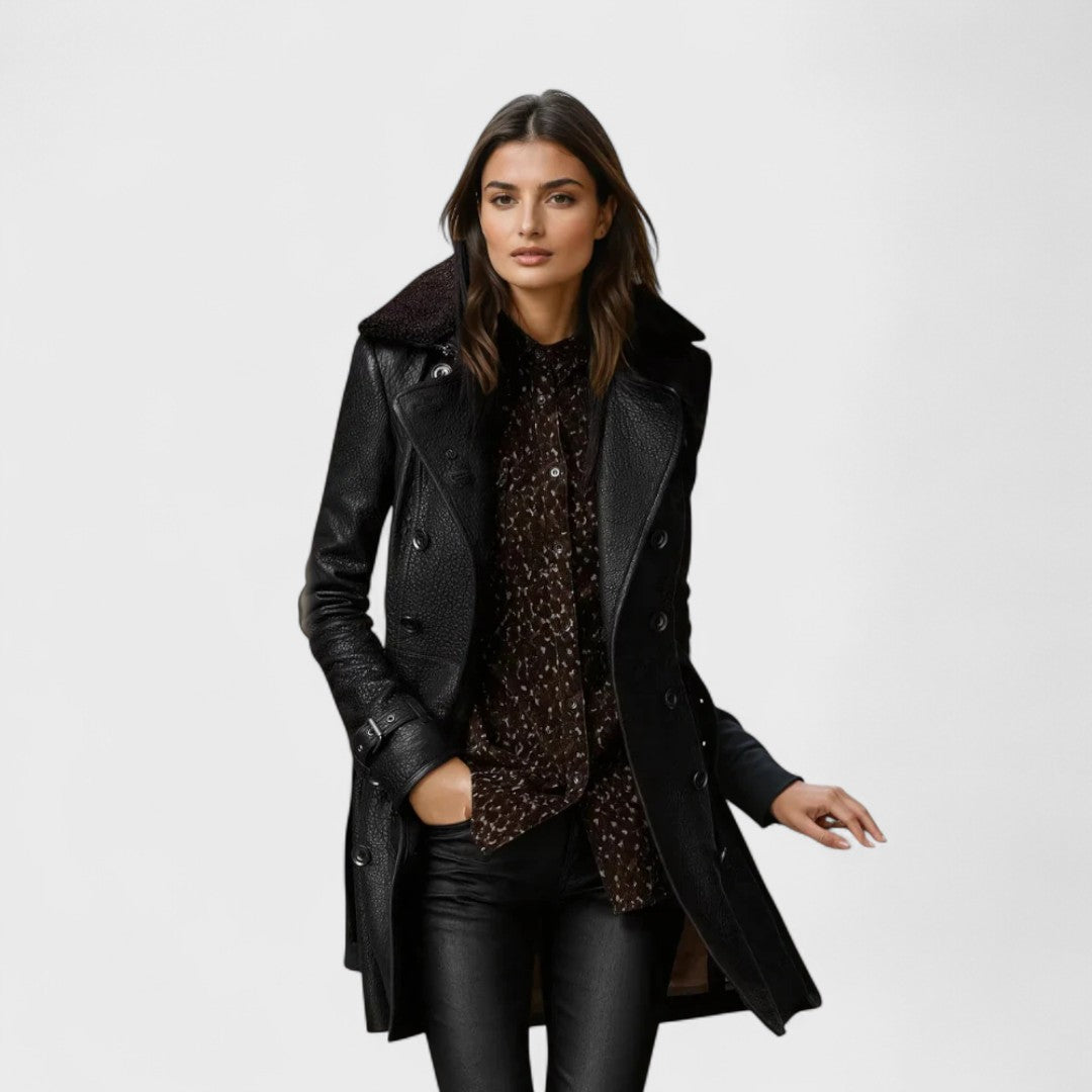 Marie™ | Elegant 3/4 Leather Coat