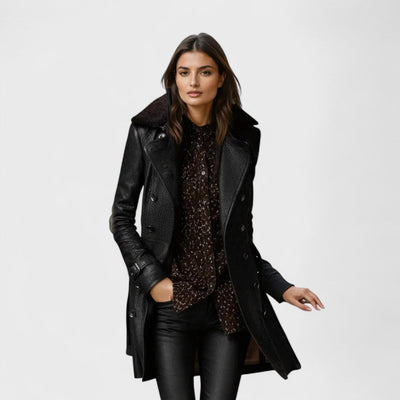 Marie™ | Elegant 3/4 Leather Coat