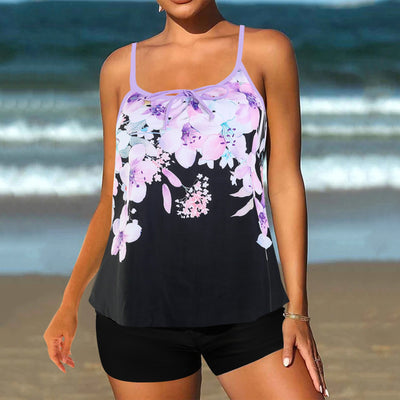 Light Tropical Plant Print Tankini Set Blue | Last Day 80% Off!