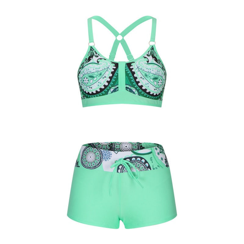 Ela - Dusty Pink Bikini with Bow and Leaf Print | Last Day 80% Discount!