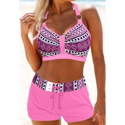 Ela - Dusty Pink Bikini with Bow and Leaf Print | Last Day 80% Discount!