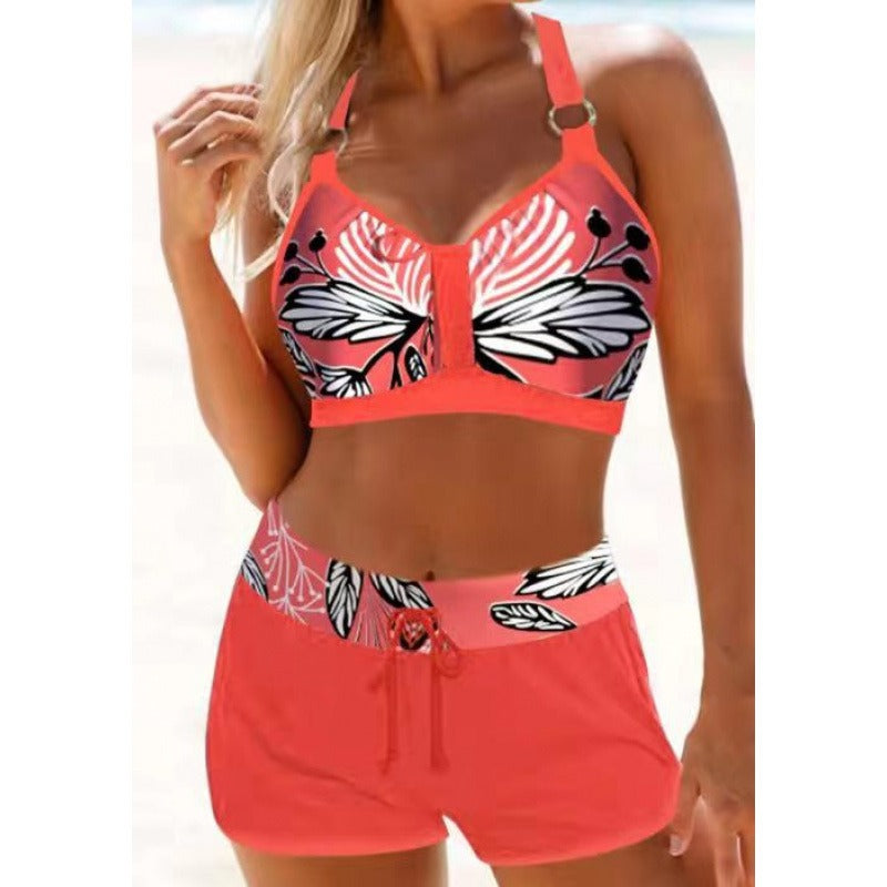 Ela - Dusty Pink Bikini with Bow and Leaf Print | Last Day 80% Discount!