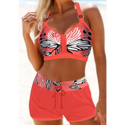 Ela - Dusty Pink Bikini with Bow and Leaf Print | Last Day 80% Discount!