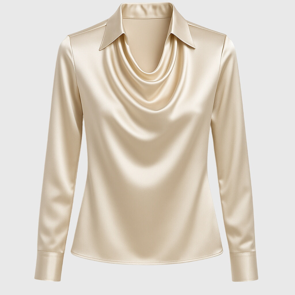 Sylvie™ | Blouse with Luxurious Shine & Pleated Neckline