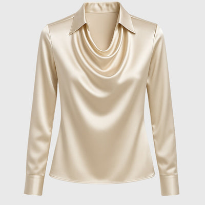 Sylvie™ | Blouse with Luxurious Shine & Pleated Neckline