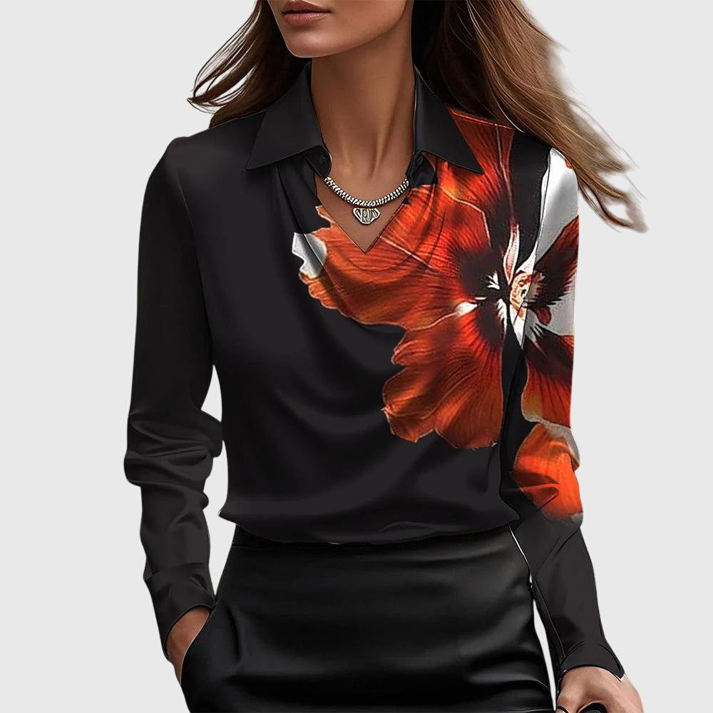Sylvie™ | Blouse with Luxurious Shine & Pleated Neckline