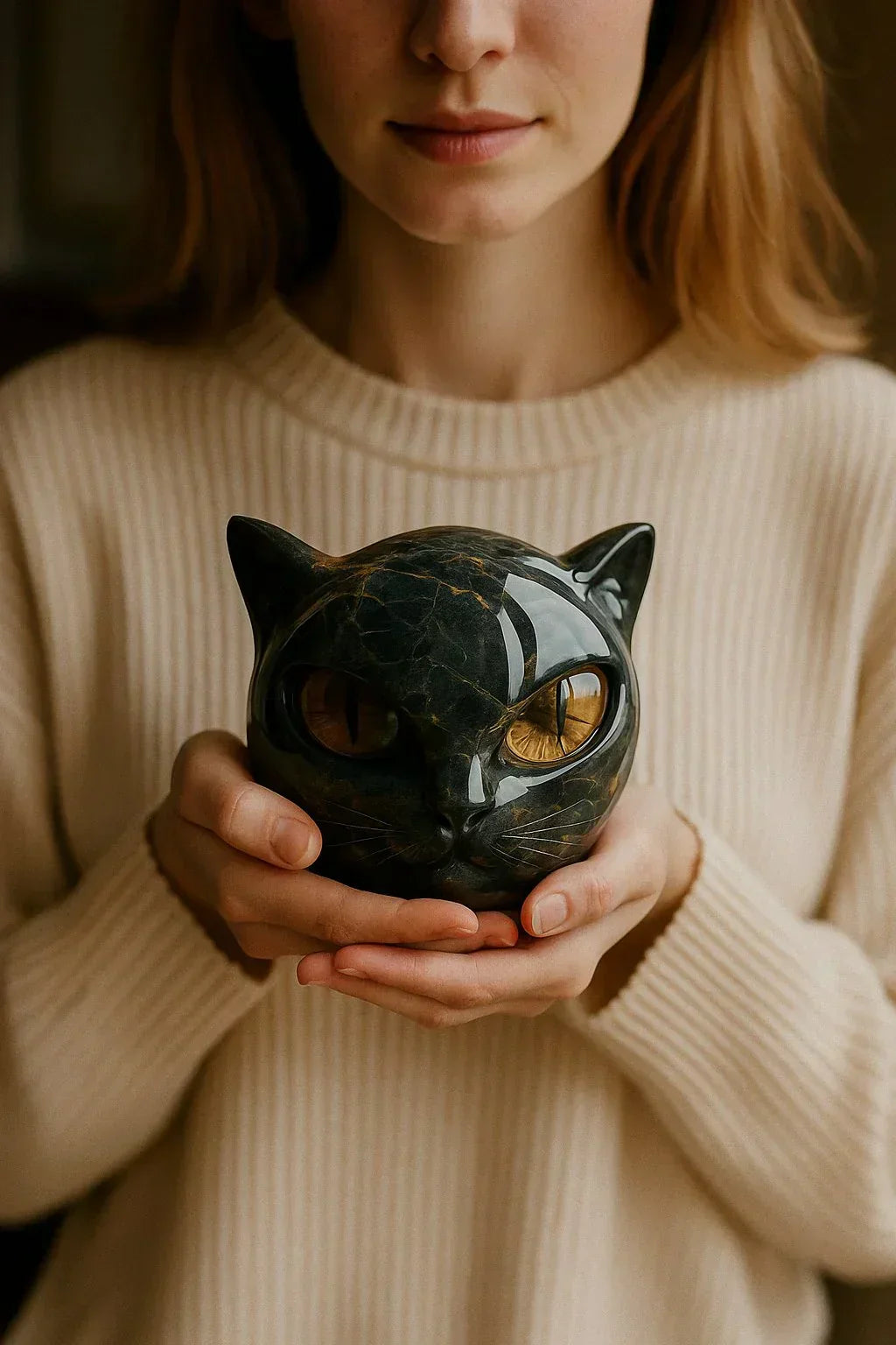 Sculpture of Mysterious Black Cat Head