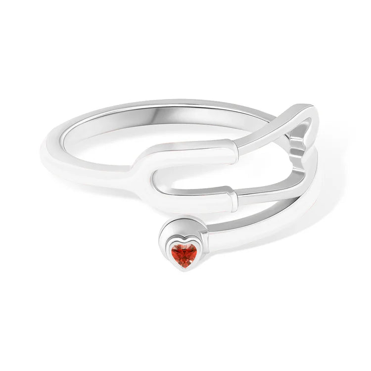 Stethoscope Ring with Heart Birthstone