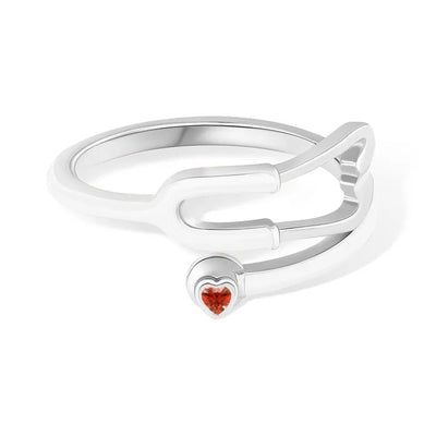 Stethoscope Ring with Heart Birthstone