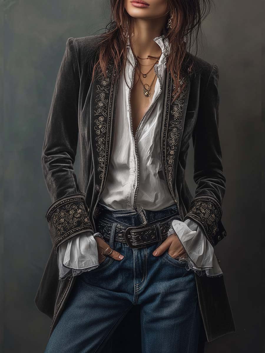 Lavinia™ | Elegant Velvet Jacket with Refined Embroidery