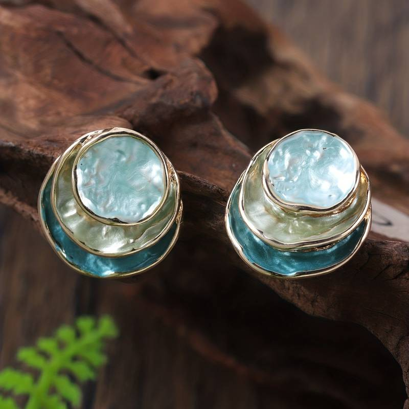 Ocean hand-painted multilayer round earrings