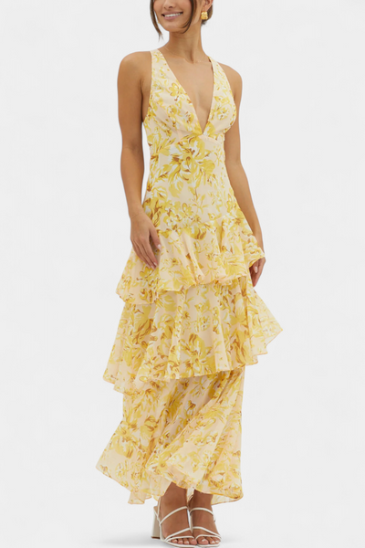 Jimena™ | Elegant Chiffon Dress with V-Neckline & Flowing Layers