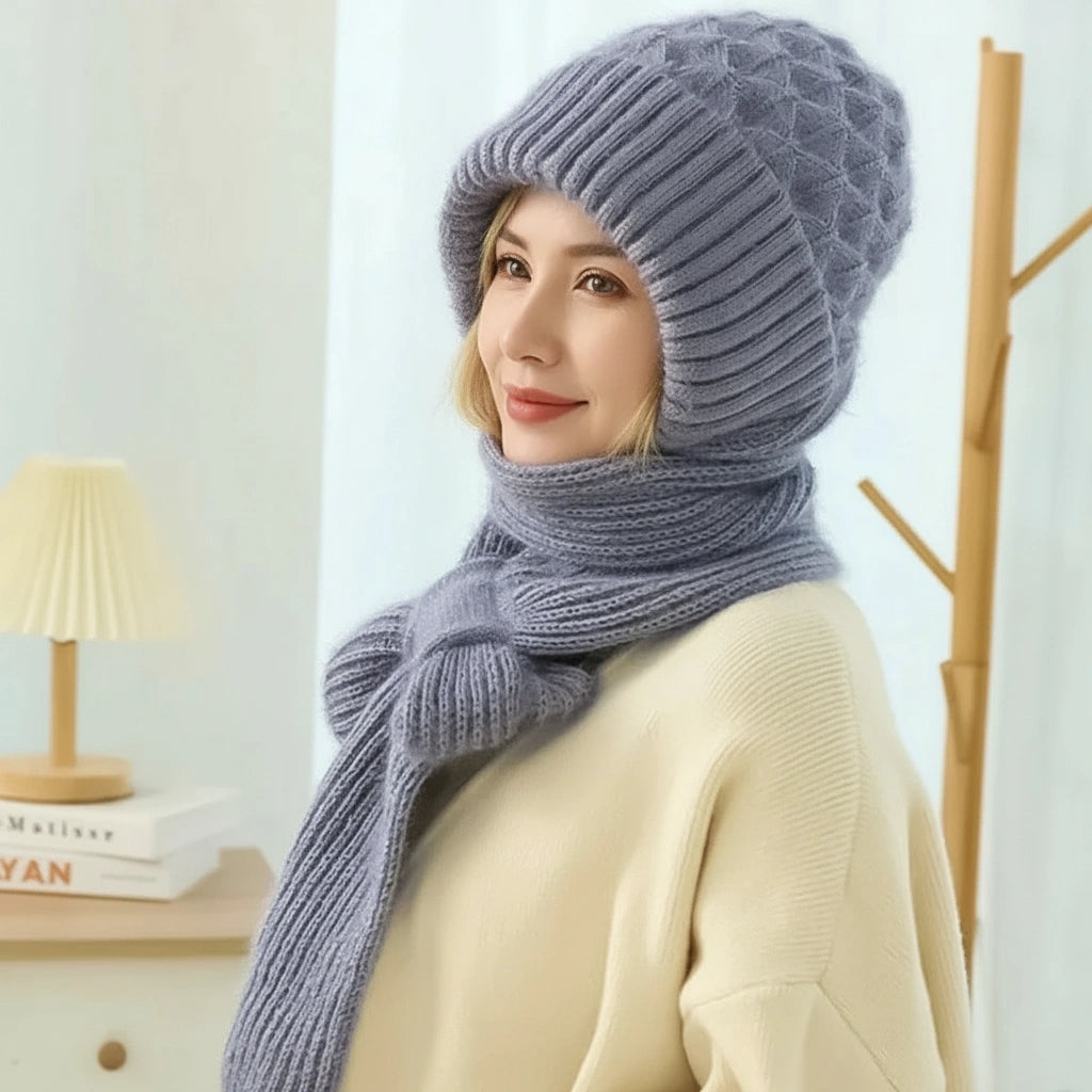 Fleece-Lined Windproof Hat & Scarf with Integrated Ear Protection
