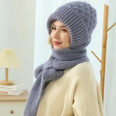 Fleece-Lined Windproof Hat & Scarf with Integrated Ear Protection