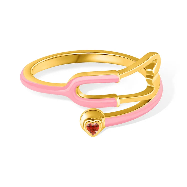 Stethoscope Ring with Heart Birthstone