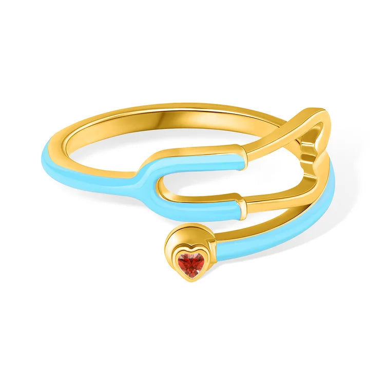 Stethoscope Ring with Heart Birthstone